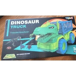 TEMI Dinosaur Truck T-Rex Transporter Playset Cage Toy Kids Ages 3+